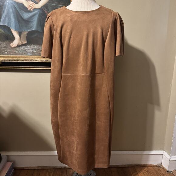 Calvin Klein Plus Size Woman’s Short Sleeve Faux Brown Suede Sheath Dress 22W - Picture 1 of 10
